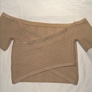 Aerie NWOT Women's Cropped Reversible Off-Shoulder Ribbed Sweater Tan small